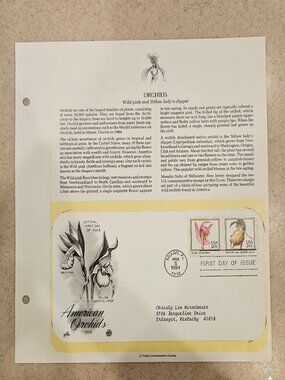 COLLECTIBLE USPS 1ST DAY ISSUE AMERICAN ORCHIDS LADYS SLIPPER WILD PINK STAMP